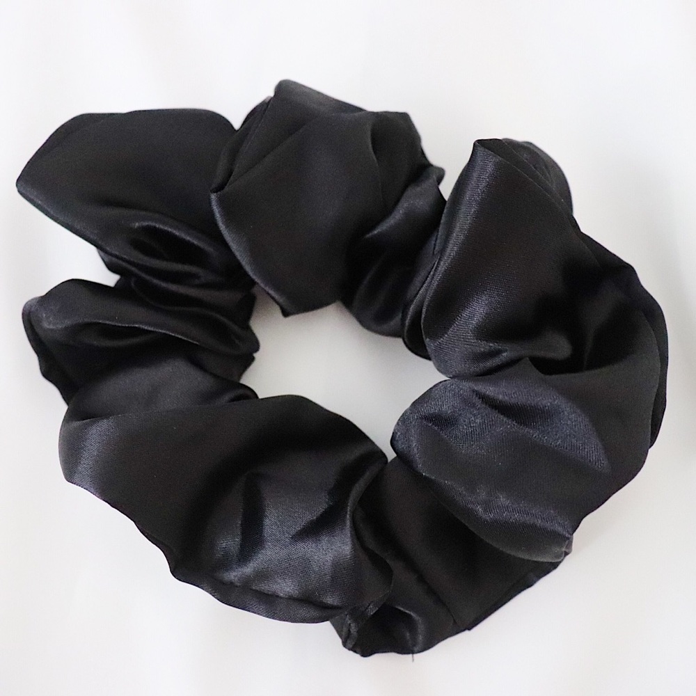 Oversized “less volume” Satin Scrunchie in Black .